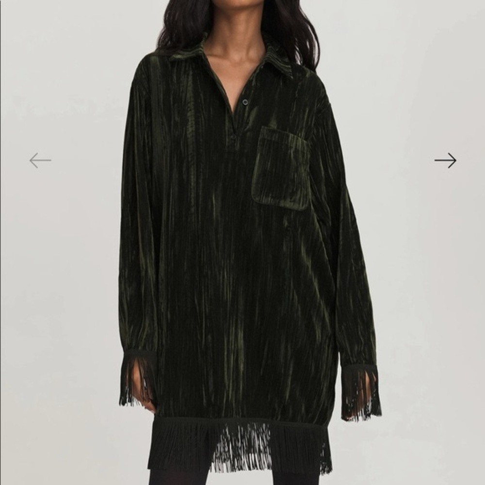 Something Navy Phoebe Green Velvet Fringe Dress